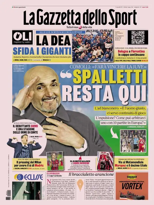 Rassegna stampa Juve: prime pagine quotidiani sportivi - 27 febbraio 37 la gazzetta dello sport