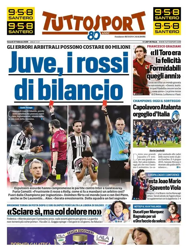 Rassegna stampa Juve: prime pagine quotidiani sportivi - 27 febbraio 39 tuttosport