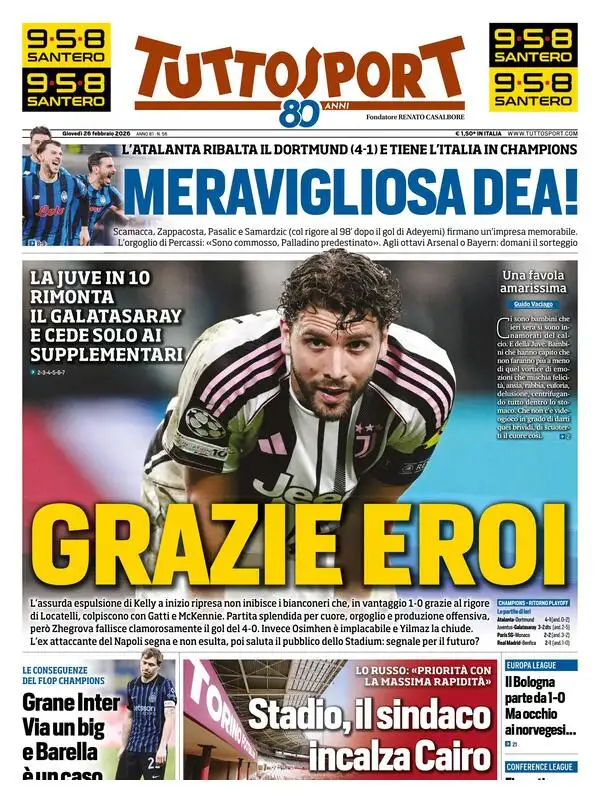 Rassegna stampa Juve: prime pagine quotidiani sportivi - 26 febbraio 39 tuttosport