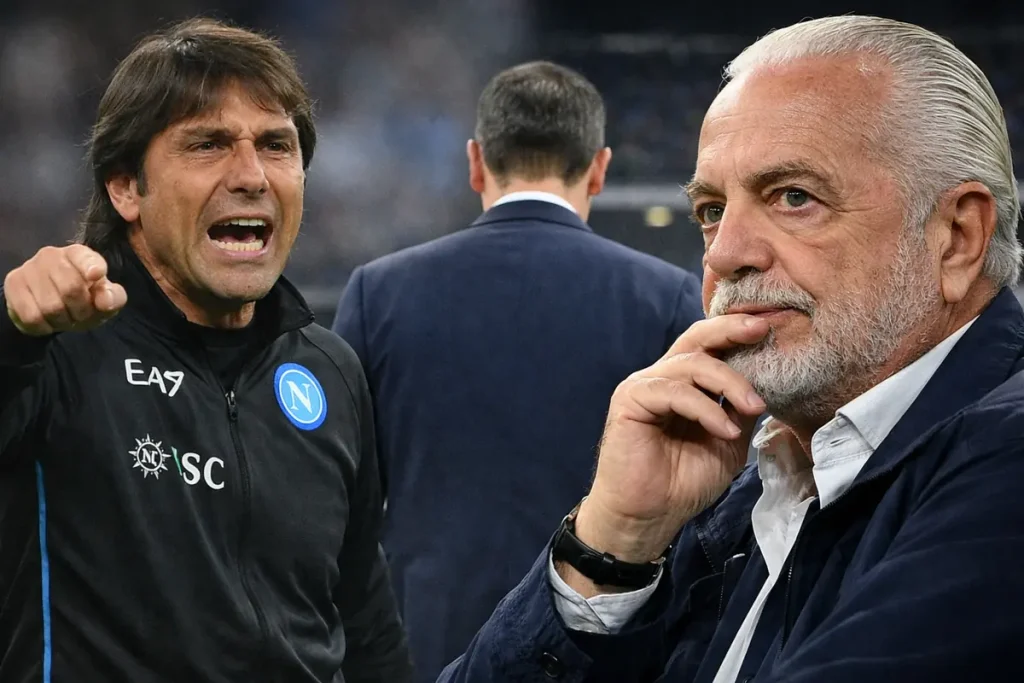 Conte e De Laurentiis e una terza persona di spalle