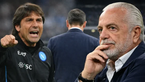 Conte e De Laurentiis e una terza persona di spalle