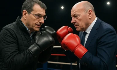 Marotta e Comolli con i guantoni da box su un ring