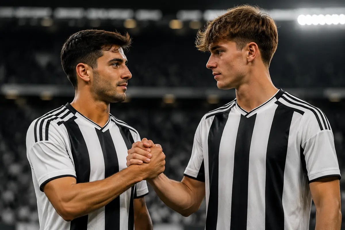 Brahim Diaz piano B, la Juve vuole il colpaccio Real: contatti per Nico Paz 36 Brahim Diaz e Nico Paz con maglie bianconera mentre si stringono la mano