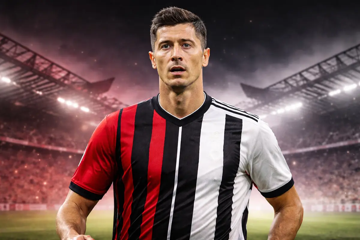 Ma quale Juventus e Milan: Lewandowski giocherà per un altro allenatore italiano 36 Lewandowski con metà maglia del Milan e metà della Juve