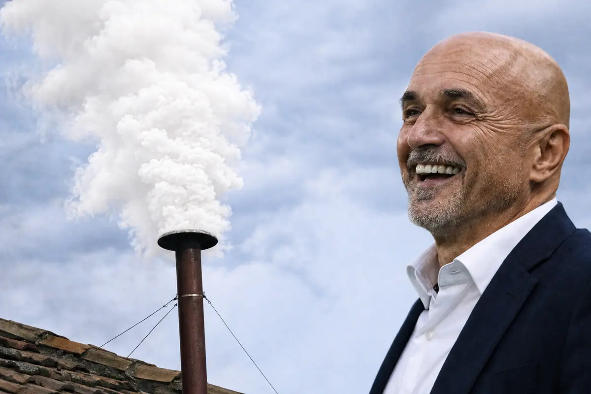 Torna per restare alla Juventus: il regista per Spalletti è già a Torino 36 Spalletti sorridente e una fumata bianca accanto, immagine creata con intelligenza artificiale
