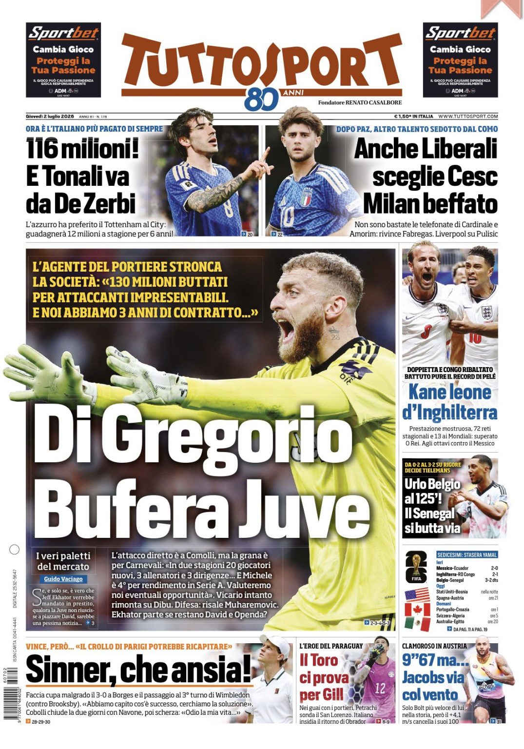 rassegna stampa juve prime pagine quotidiani sportivi 8211 2 luglio da Juventusnews24.com rassegna stampa juve prime pagine quotidiani sportivi 8211 2 luglio