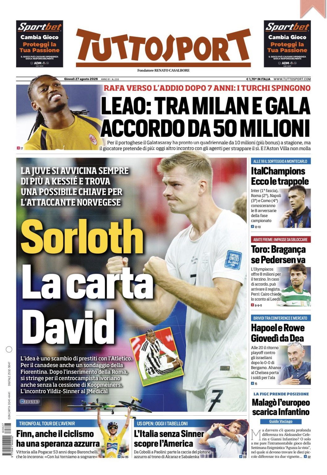 rassegna stampa juve prime pagine quotidiani sportivi 8211 27 agosto da Juventusnews24.com rassegna stampa juve prime pagine quotidiani sportivi 8211 27 agosto