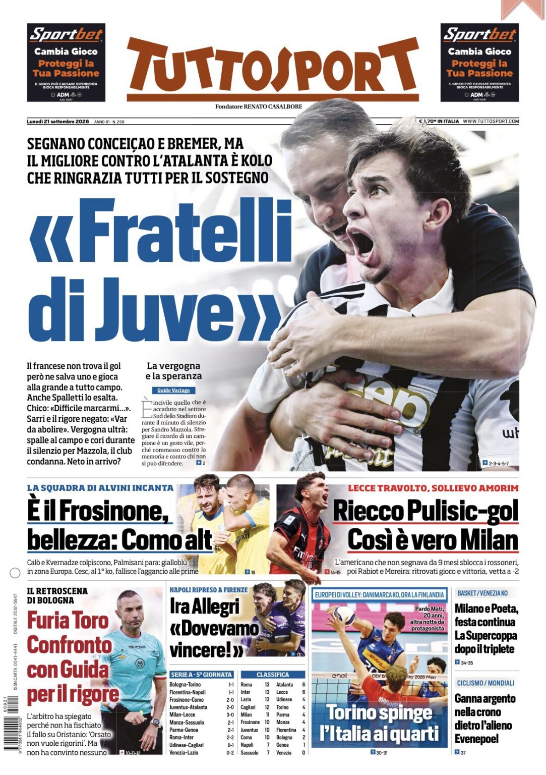 rassegna stampa juve prime pagine quotidiani sportivi 8211 21 settembre da Juventusnews24.com rassegna stampa juve prime pagine quotidiani sportivi 8211 21 settembre