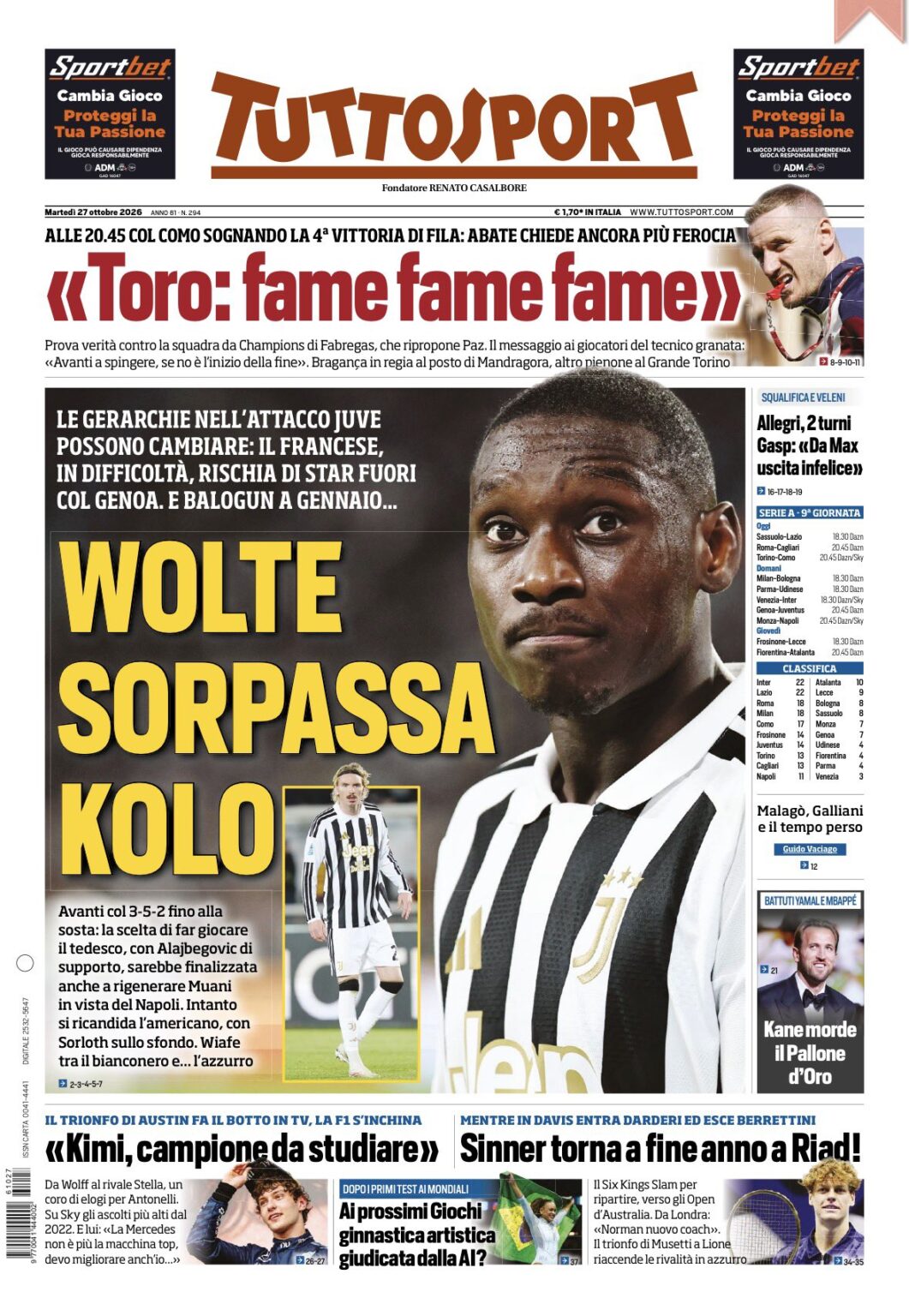rassegna stampa juve prime pagine quotidiani sportivi 8211 27 ottobre da Juventusnews24.com rassegna stampa juve prime pagine quotidiani sportivi 8211 27 ottobre